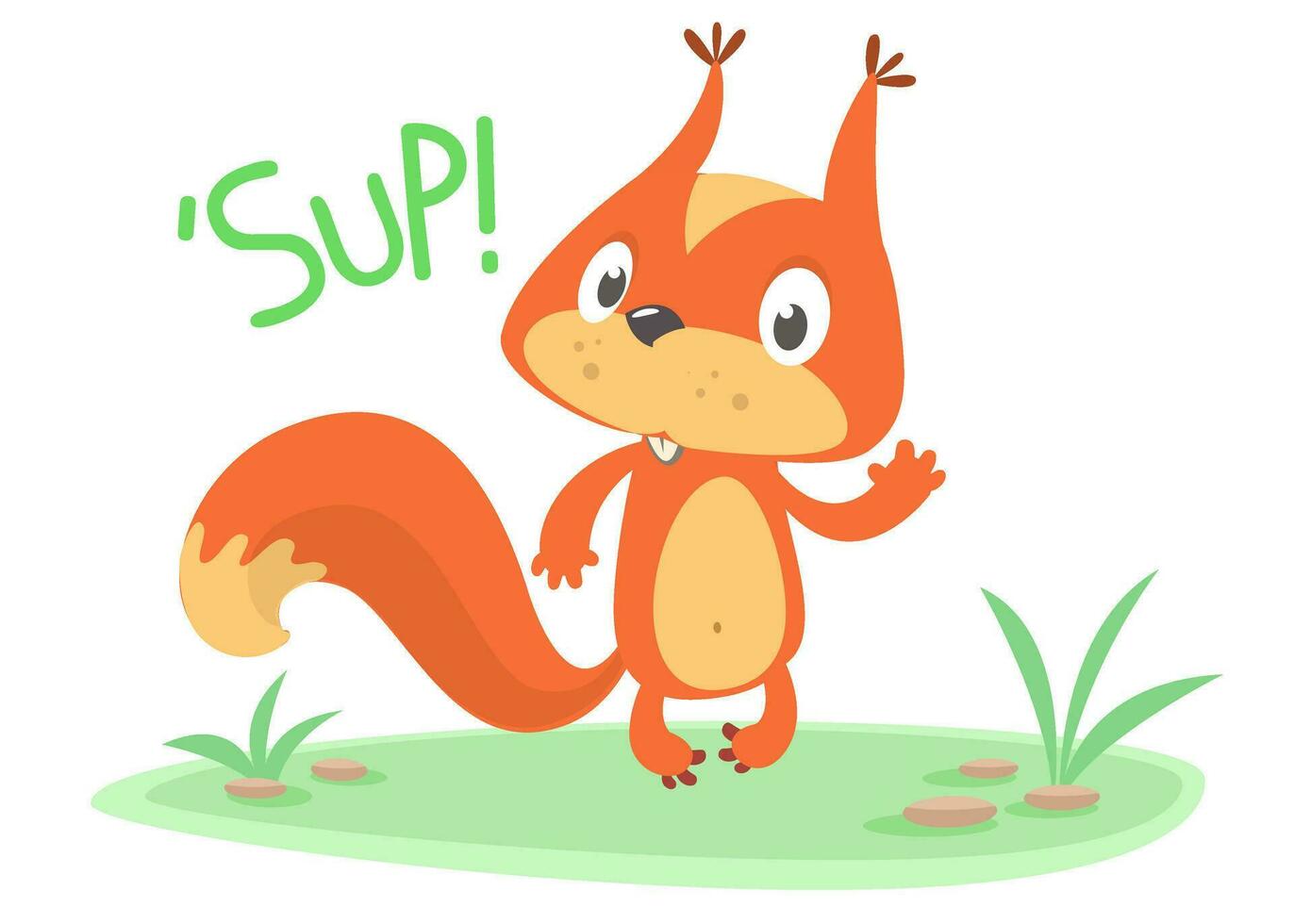 Cute cartoon jumping squirrel in playful mood. Vector illustration isolated