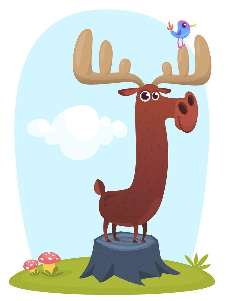 Funny cartoon moose character. Vector moose illustration isolated.