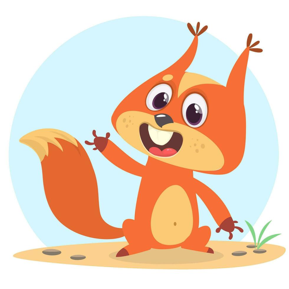 Cute cartoon jumping squirrel in playful mood. Vector illustration isolated