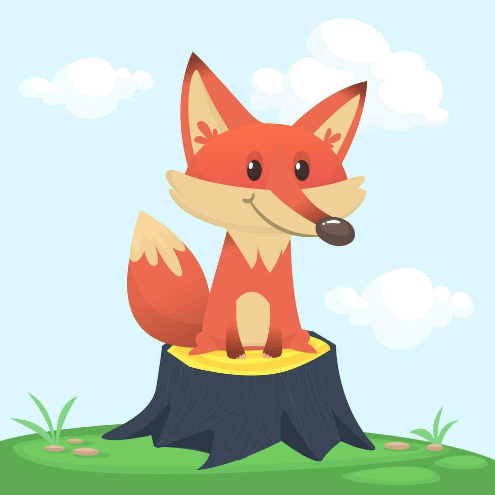 Cartoon funny red fox. Vector illustration