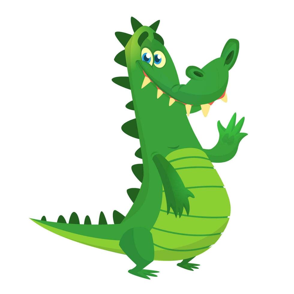 Cute cartoon crocodile. Vector illustration of a green crocodile