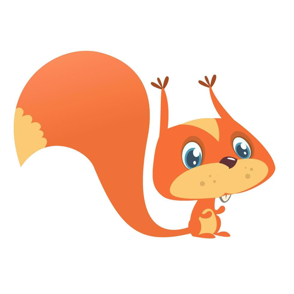 Cute cartoon squirrel presenting and waving hand. Vector illustration