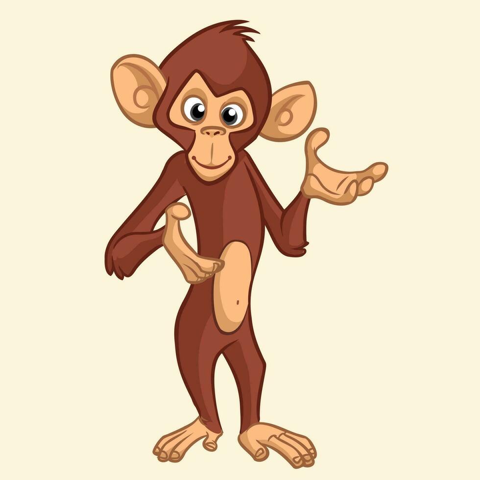 Cartoon monkey smiling. Vector illustration of chimpanzee presenting