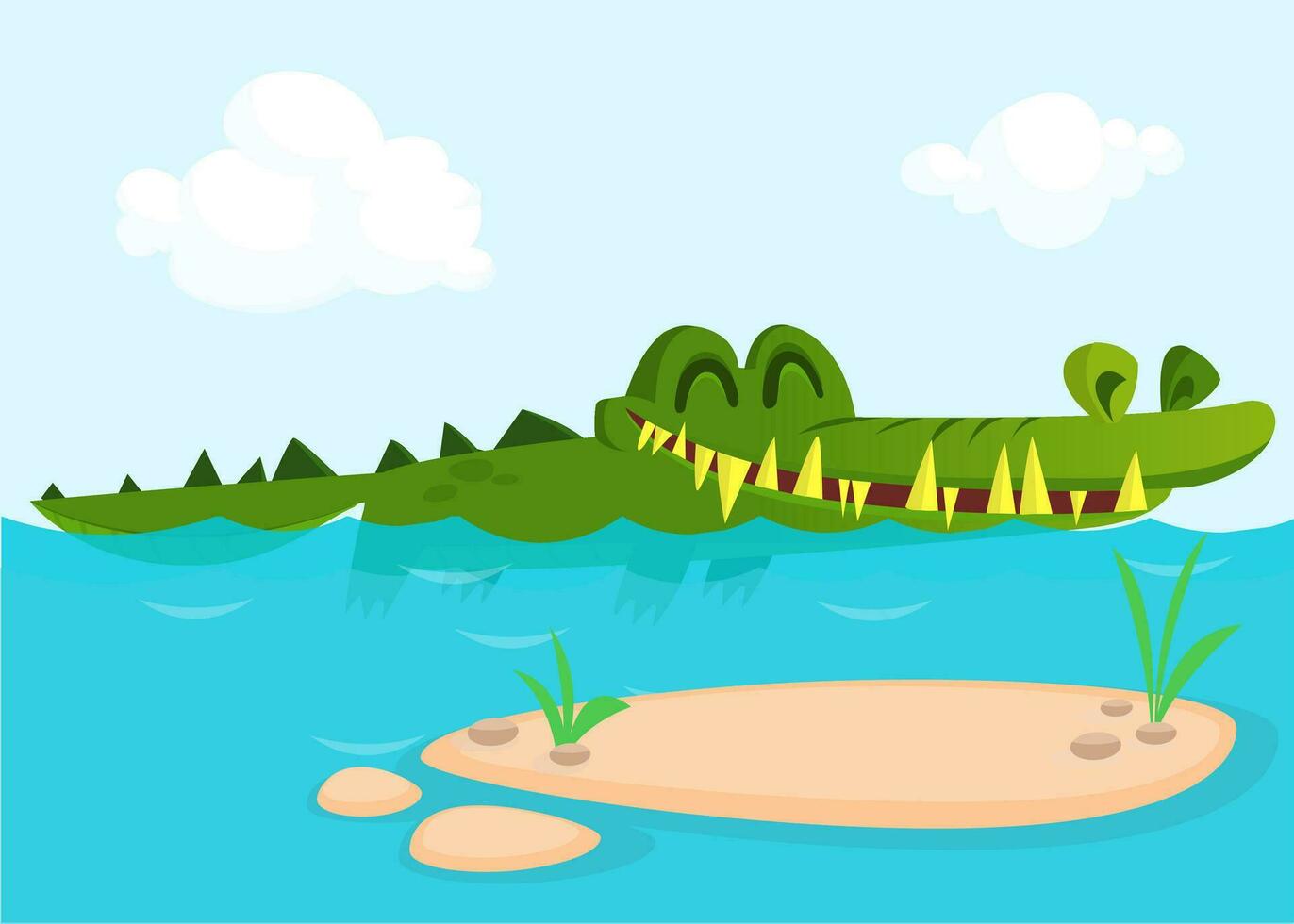 Cute cartoon crocodile. Vector illustration of a green crocodile