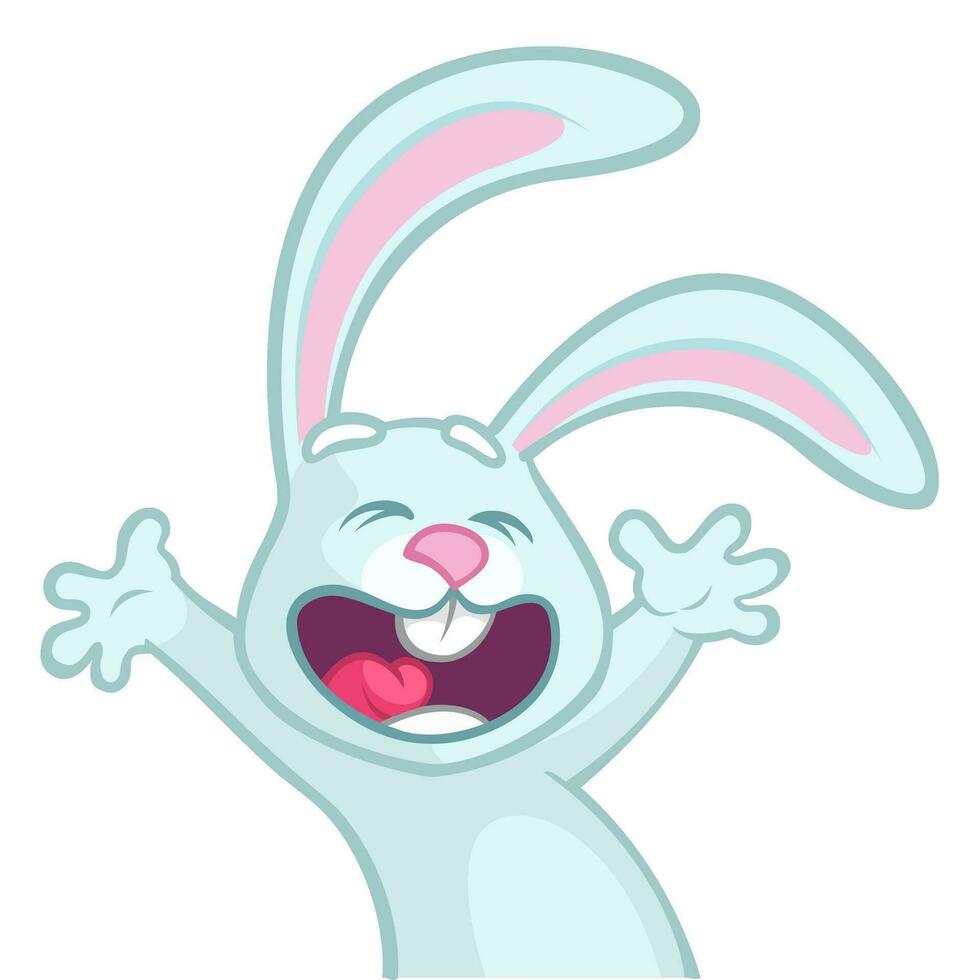 linda dibujos animados azul conejito Conejo personaje bailando y saltando vector