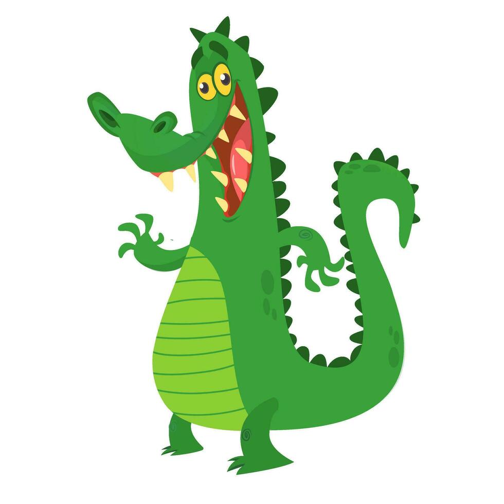 Cute cartoon crocodile. Vector illustration of a green crocodile