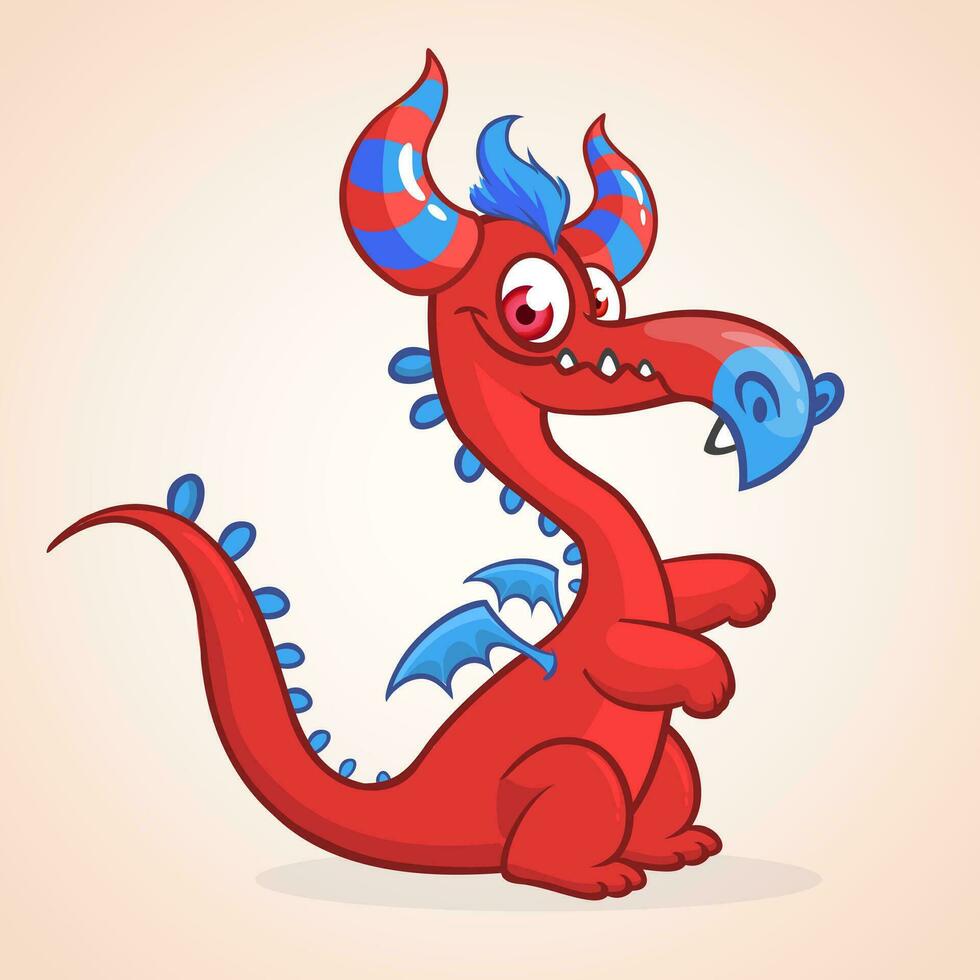 Cute small cartoon dragon. Vector illustration of dragon monster with small wings