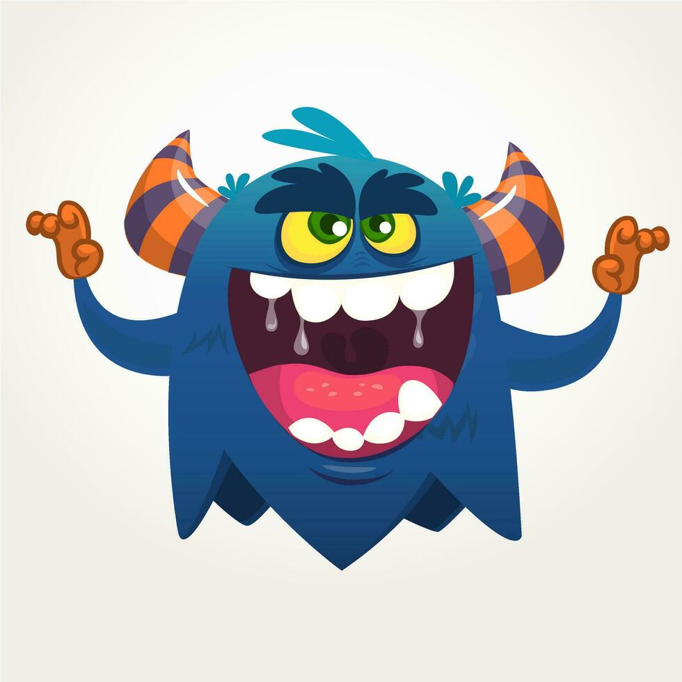 Angry cartoon black monster screanimg. Yelling angry monster expression. Halloween vector illustration