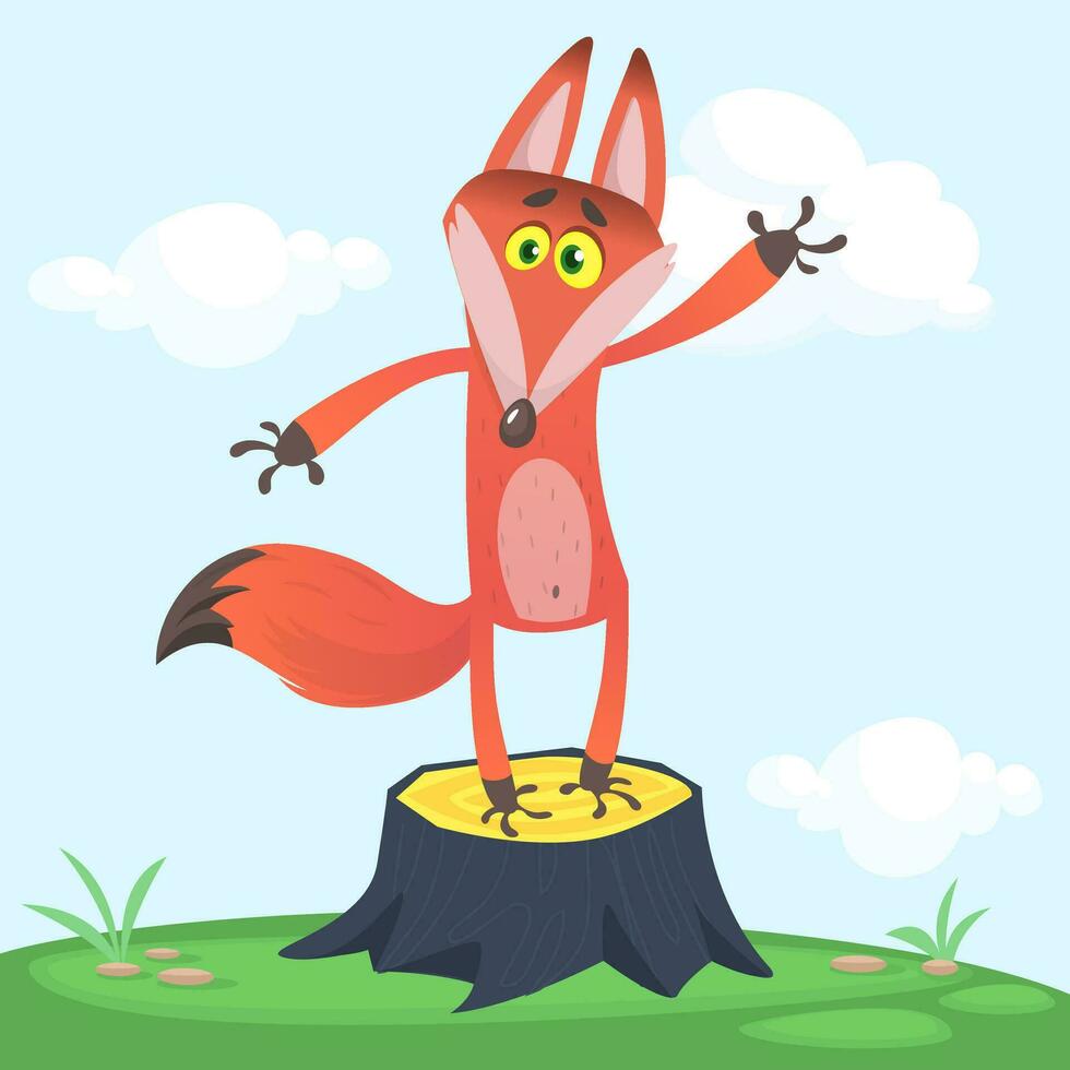 Cartoon funny red fox. Vector illustration