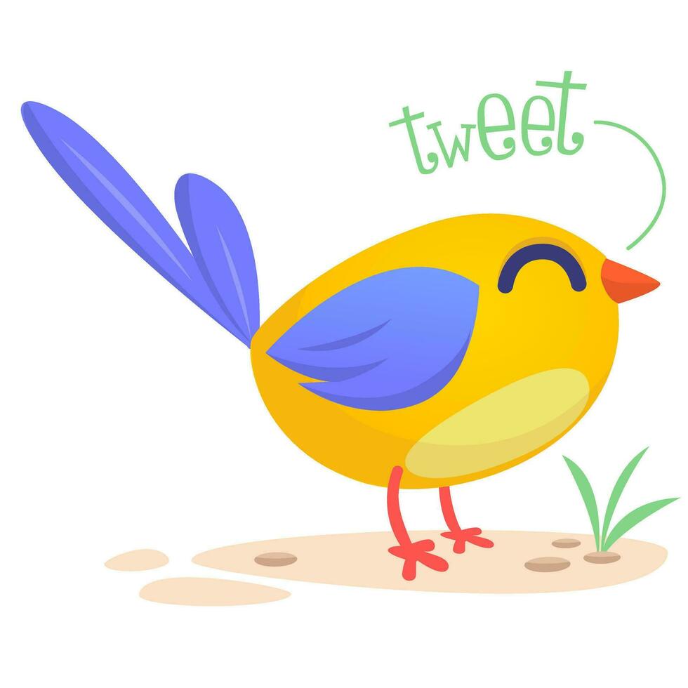 Cute cartoon bird singing. Vector illustration of a bird icon isolated