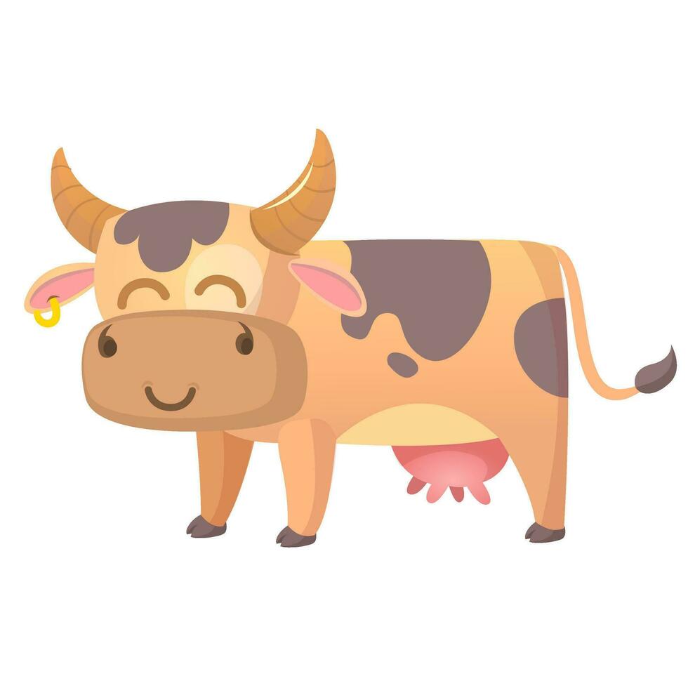 Vector illustration of cartoon cow smiling. Farm animal isolated on simple background