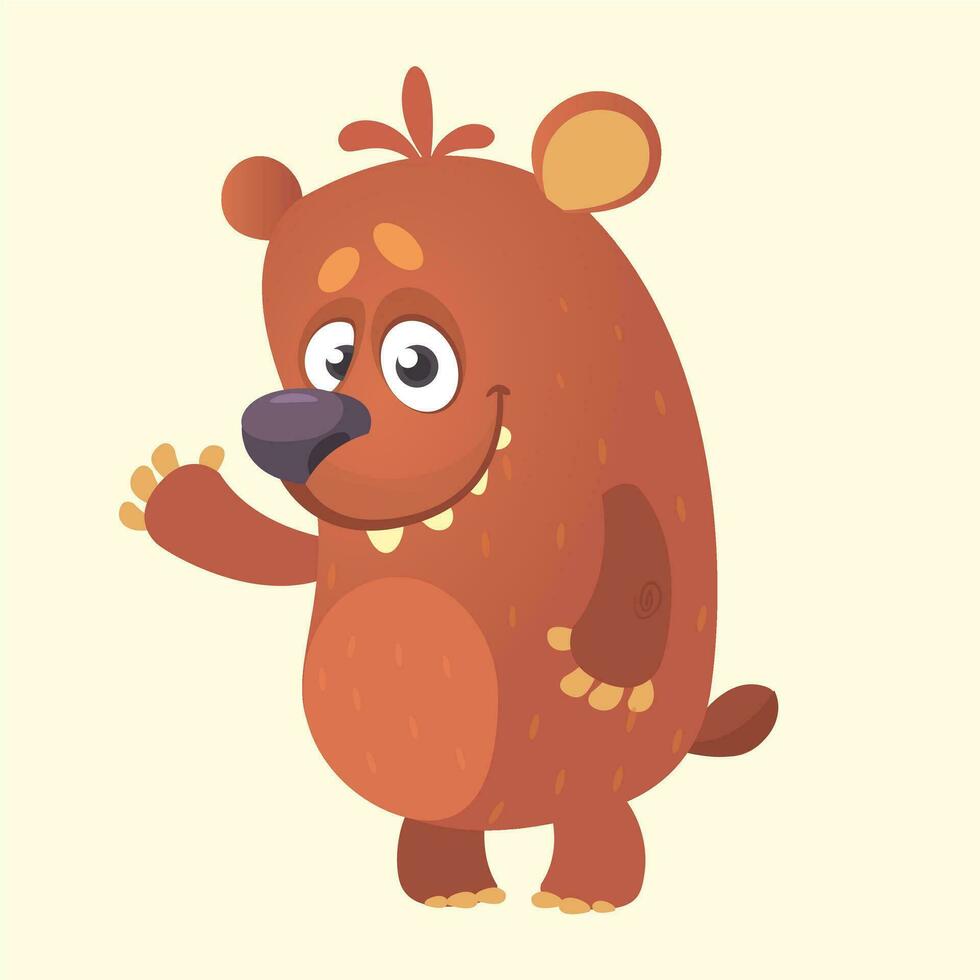 Cute cartoon bear character. Vector illustration of a bear waving hand. Isolated on white