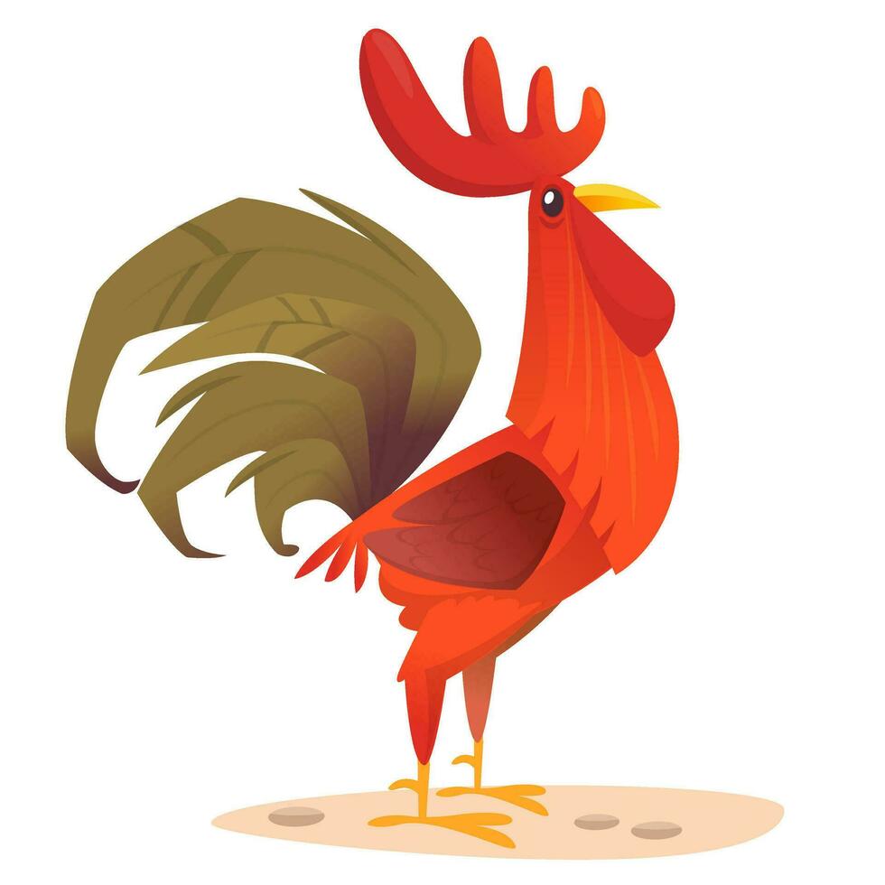 Fat cartoon rooster. Colorful vector illustration of singing rooster
