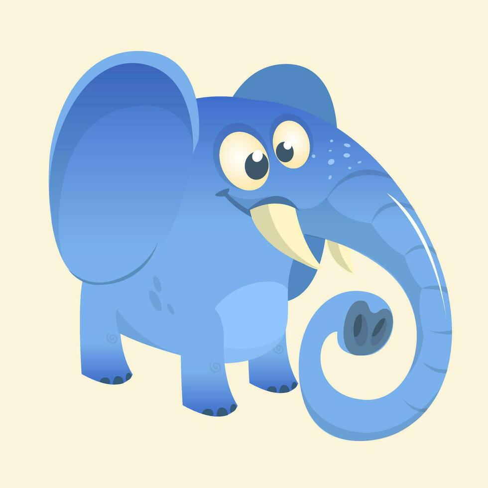 Cute cartoon blue elephant. Vector illustration