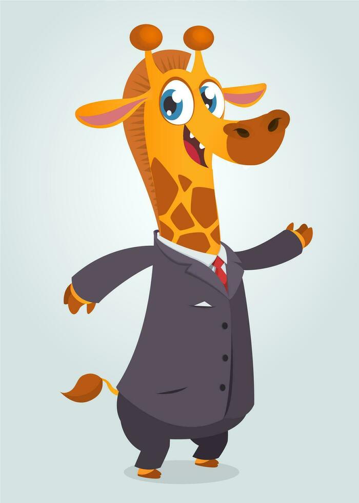 Cartoon brown giraffe dressed up in office suit presenting vector