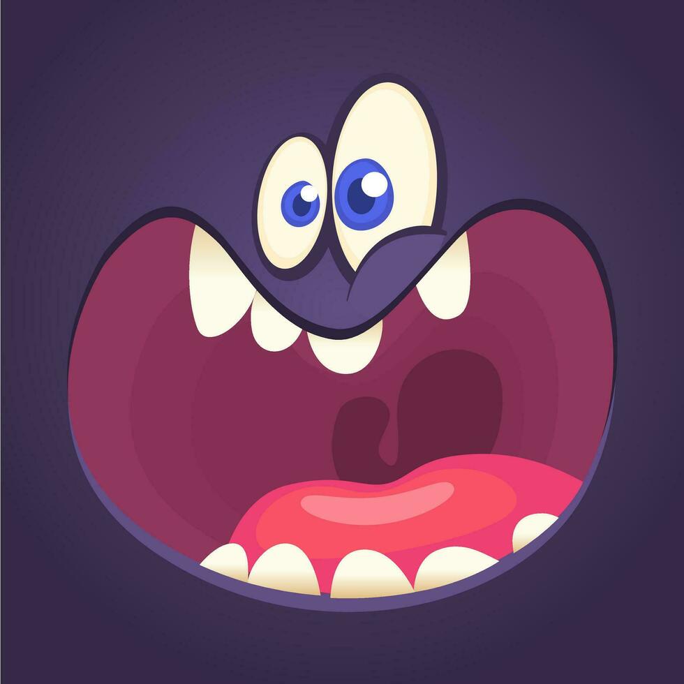 Cool cartoon black monster face yelling. Halloween vector illustration