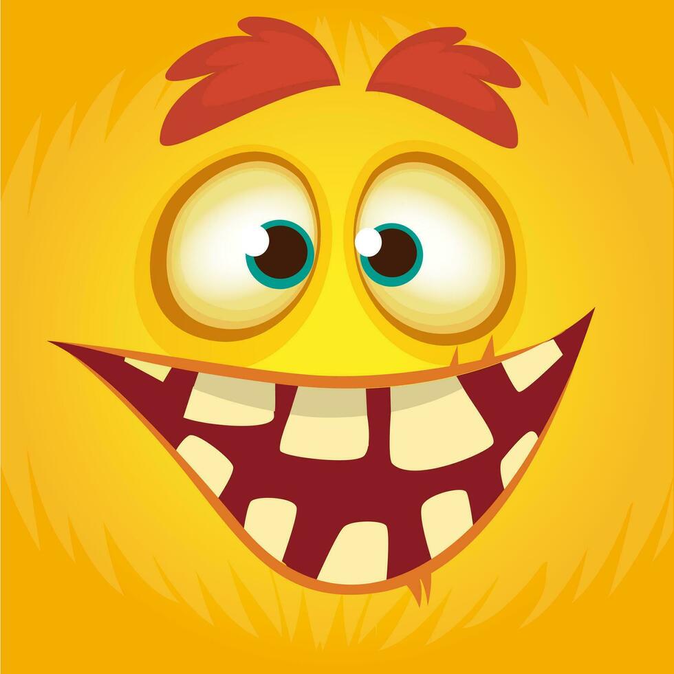 Cartoon funny monster. Halloween vector illustration of monster face avatar