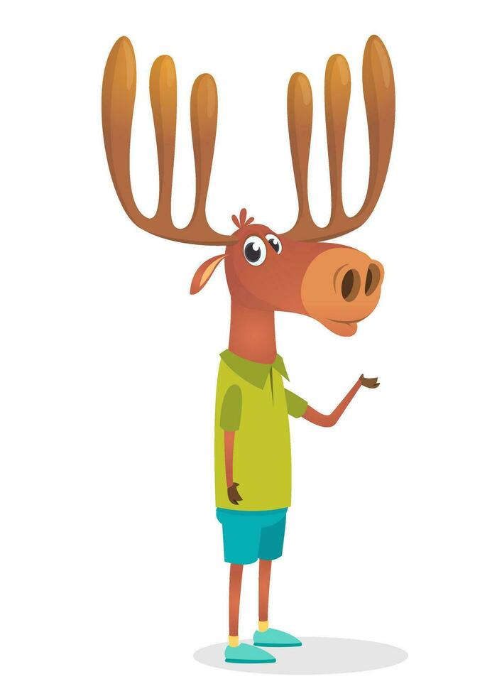 Cartoon funny hipster elk moose vector