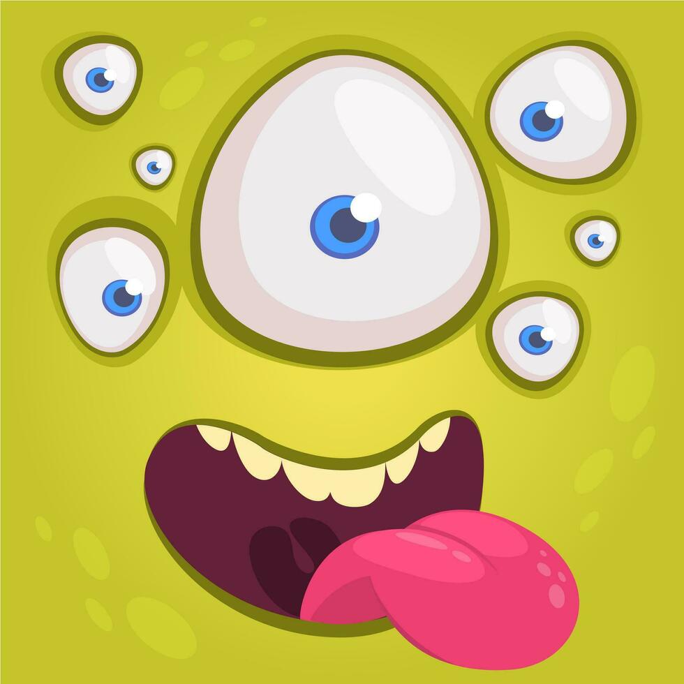 Cartoon happy funny alien character with many eyes. Vector illustration of alien face