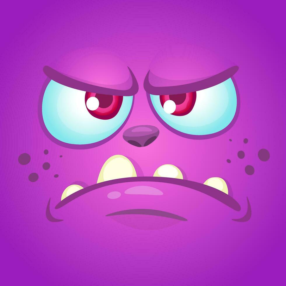Cartoon angry monster face. Halloween mask or avatar. Vector illustration