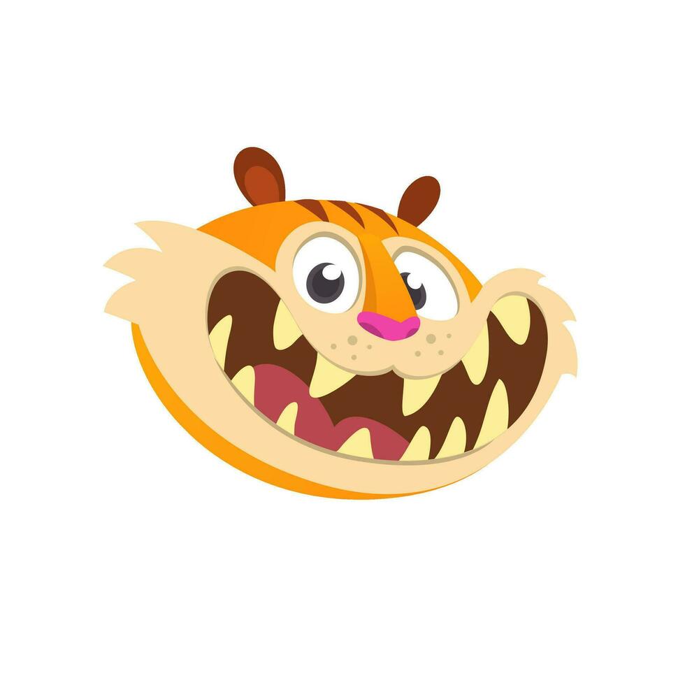 Cartoon head icon of a cute tiger showing his teeth. Flat Bright Color Simplified Vector Illustration In Fun Cartoon Style Design