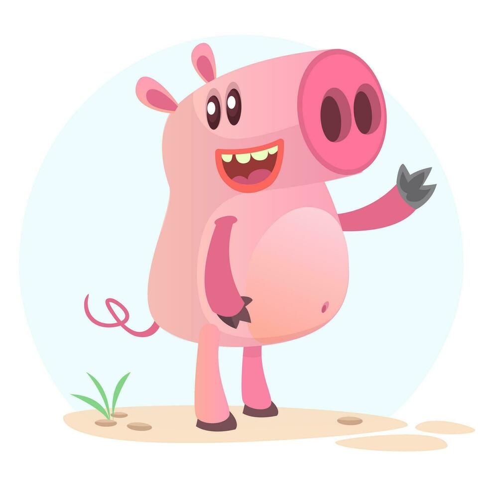 Happy cartoon pig illustration vector