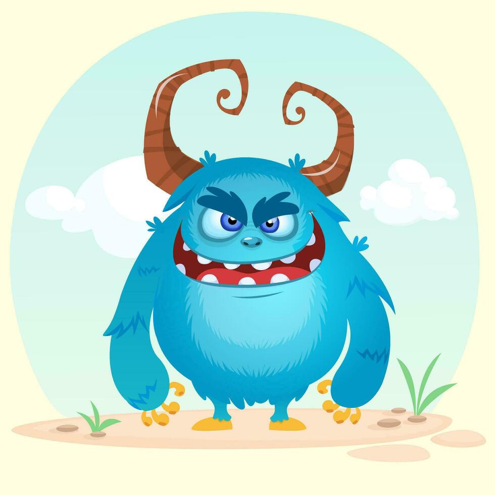 Cartoon angry monster. Vector illustration isolated on simple background