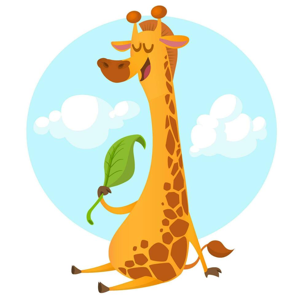 Cartoon funny giraffe. Vector illustration of african savanna giraffe