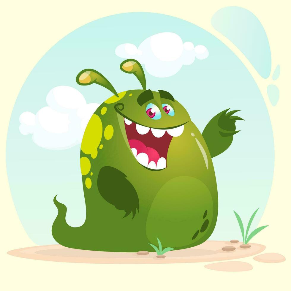 Cartoon happy monster alien. Vector illustration