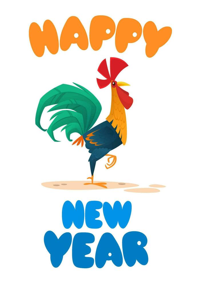 Fat cartoon rooster. Colorful vector illustration of singing rooster