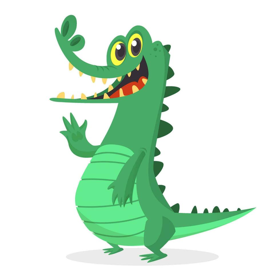 Cute cartoon crocodile. Vector illustration of a green crocodile