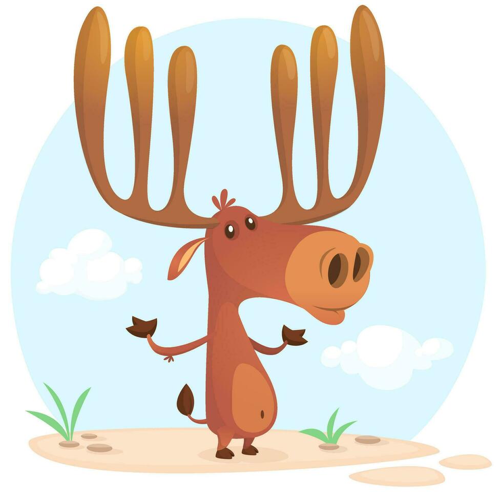 Cute cartoon moose character vector