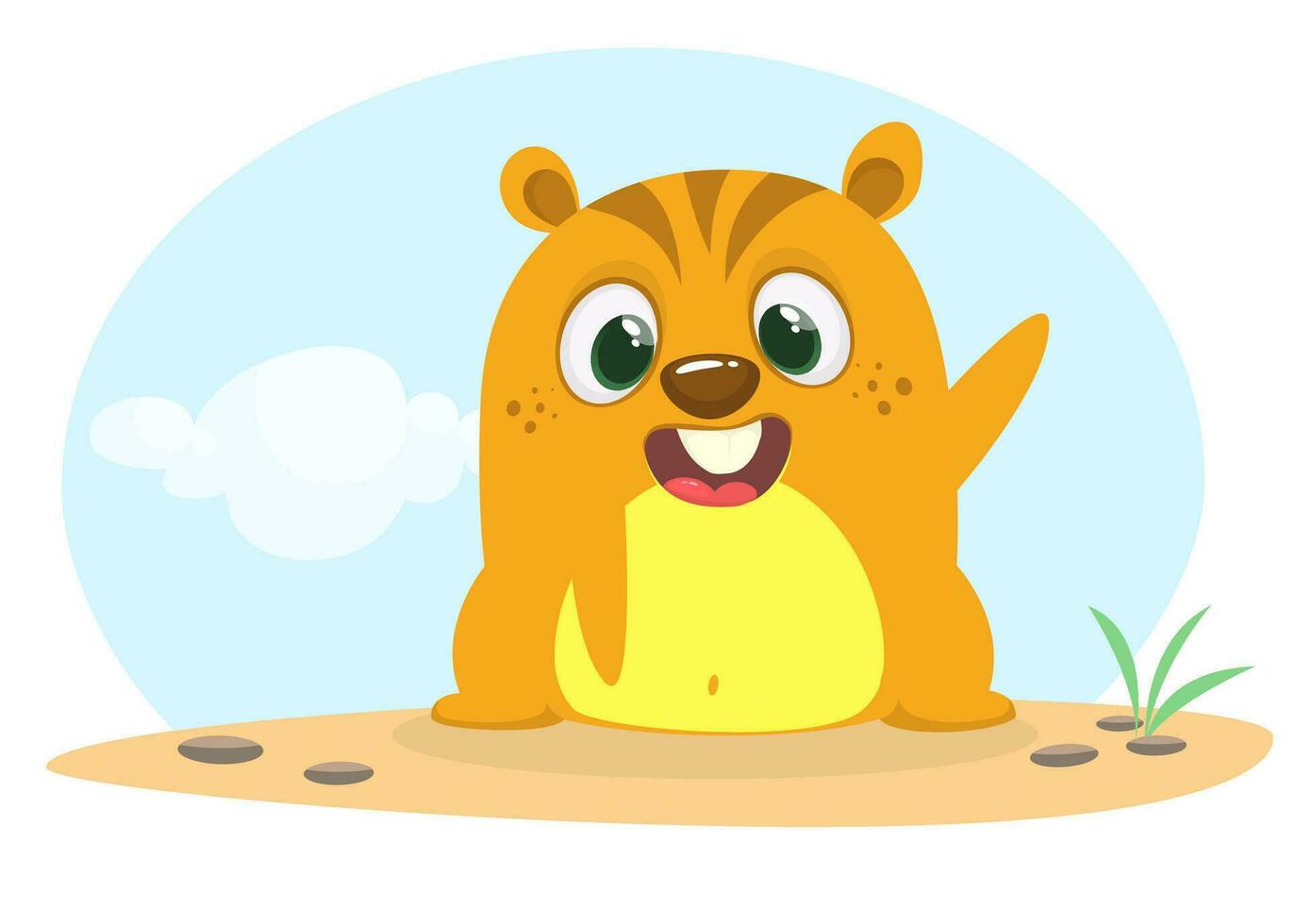 Cartoon happy groundhog or marmot or woodchuck waving his hands vector