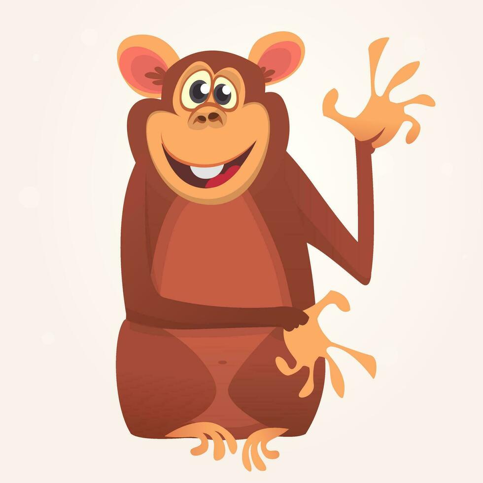 Cartoon cute chimpanzee monkey waving. Vector illustration isolated