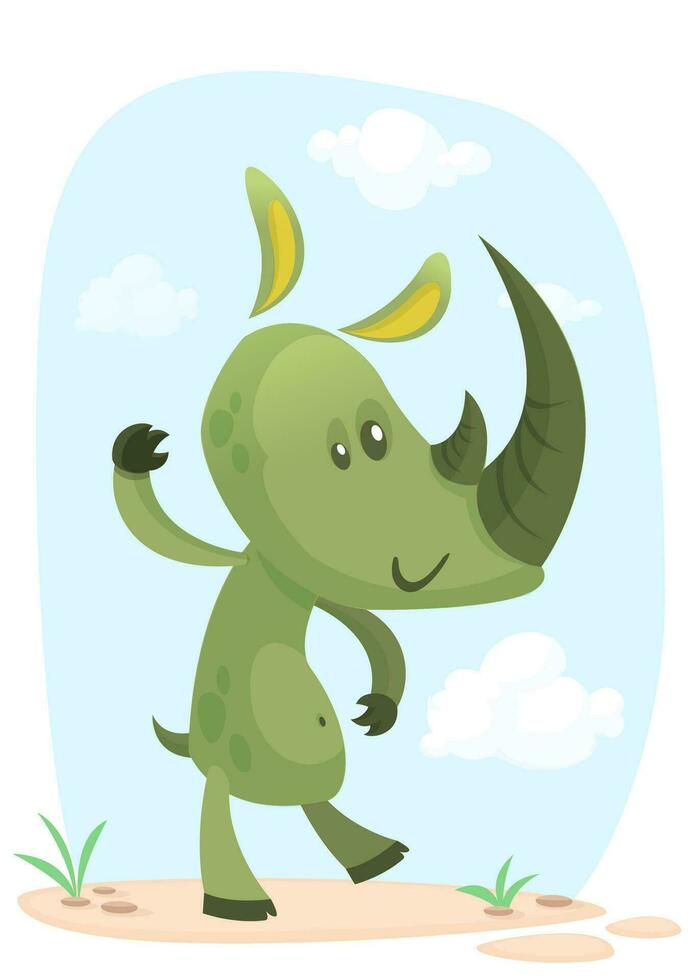 Cartoon rhino. Vector character rhino waving