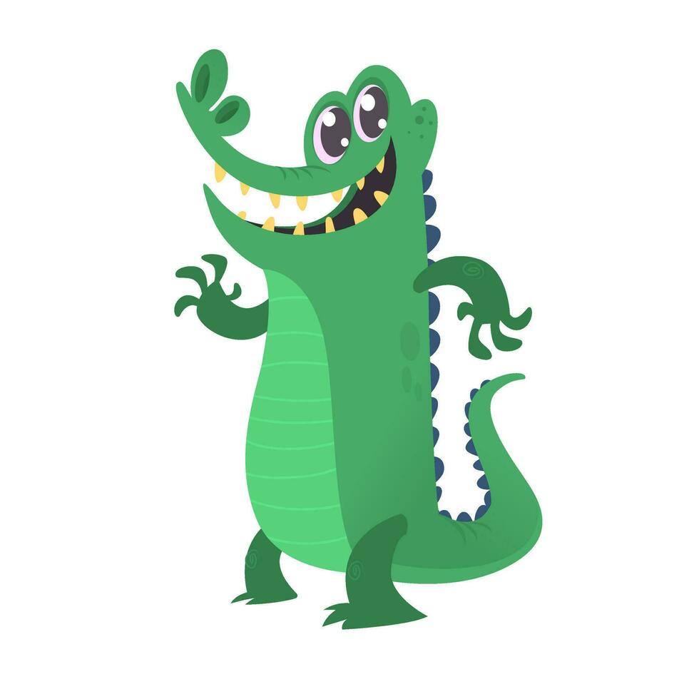 Cute cartoon crocodile. Vector illustration of a green crocodile