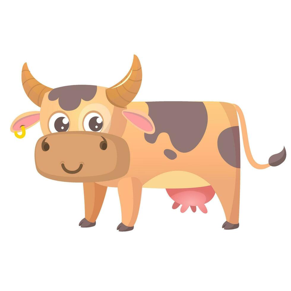 Vector illustration of cartoon cow smiling. Farm animal isolated on simple background