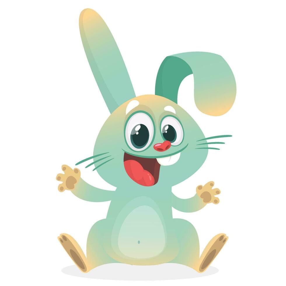 Cute little  cartoon bunny rising up his hands. Vector illustration