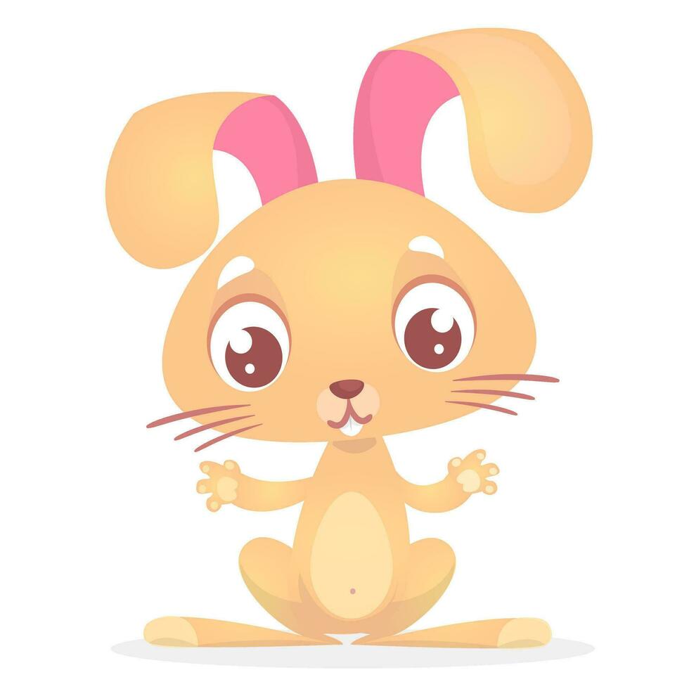 Cute little  cartoon bunny rising up his hands. Vector illustration