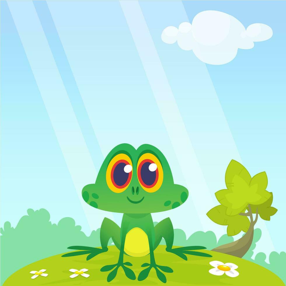 Funny Frog Cartoon. Vector illustration