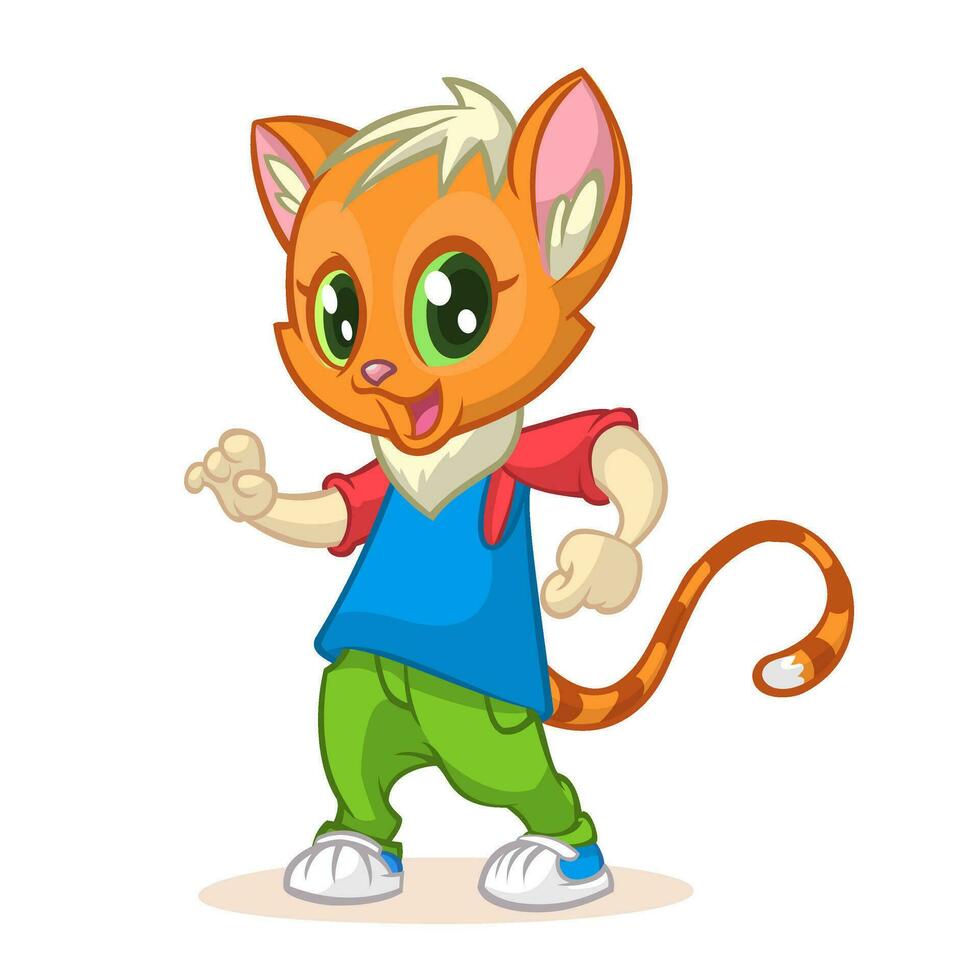 dibujos animados gatito baile. vector ilustración de contento gato bailando disco