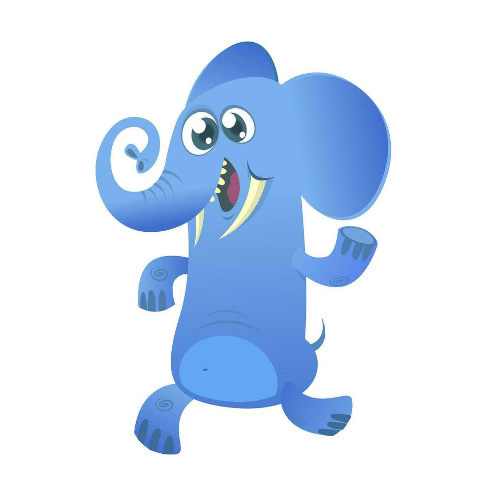 Cute cartoon blue elephant. Vector illustration