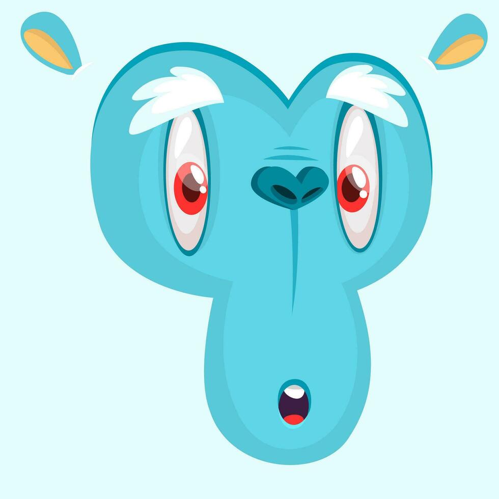 Scary cartoon yeti bigfoot face avatar. Vector blue monster