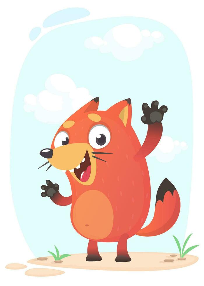 Cute funny fox excited. Vector illustration isolated