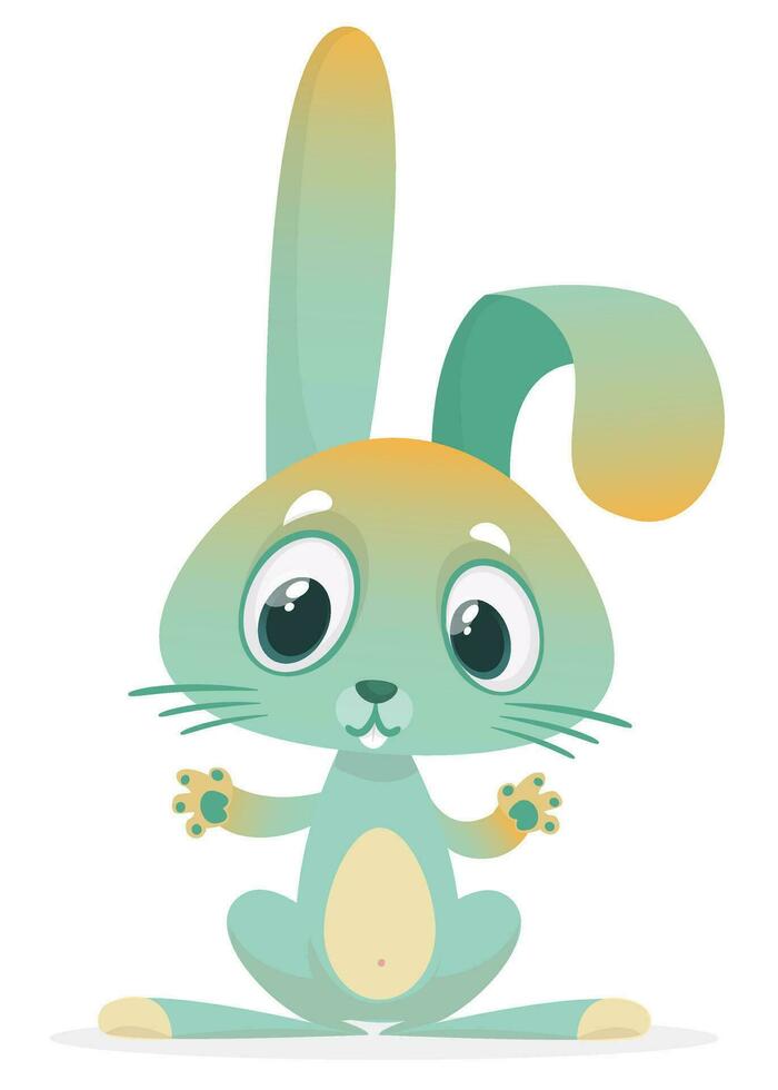 Cute little  cartoon bunny rising up his hands. Vector illustration