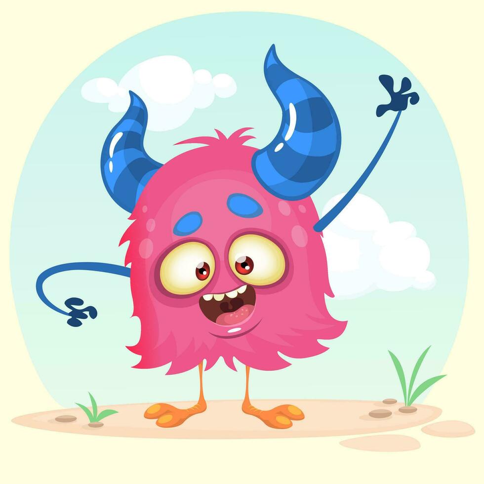 Cartoon angry monster. Vector illustration isolated