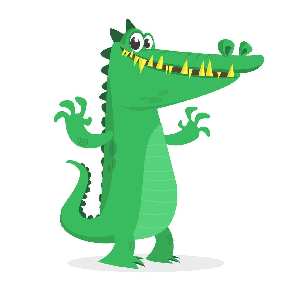 Cute cartoon crocodile. Vector illustration of a green crocodile