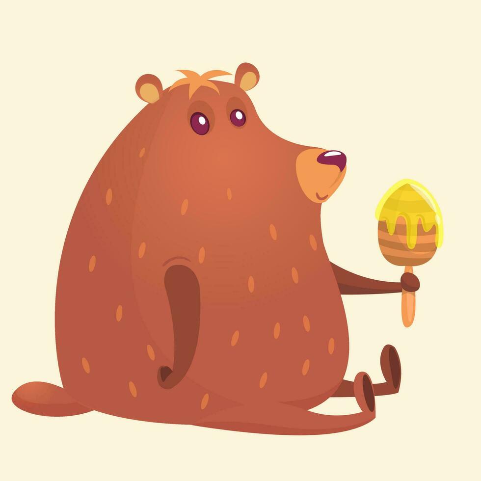 Happy cartoon brown bear. Vector illustration