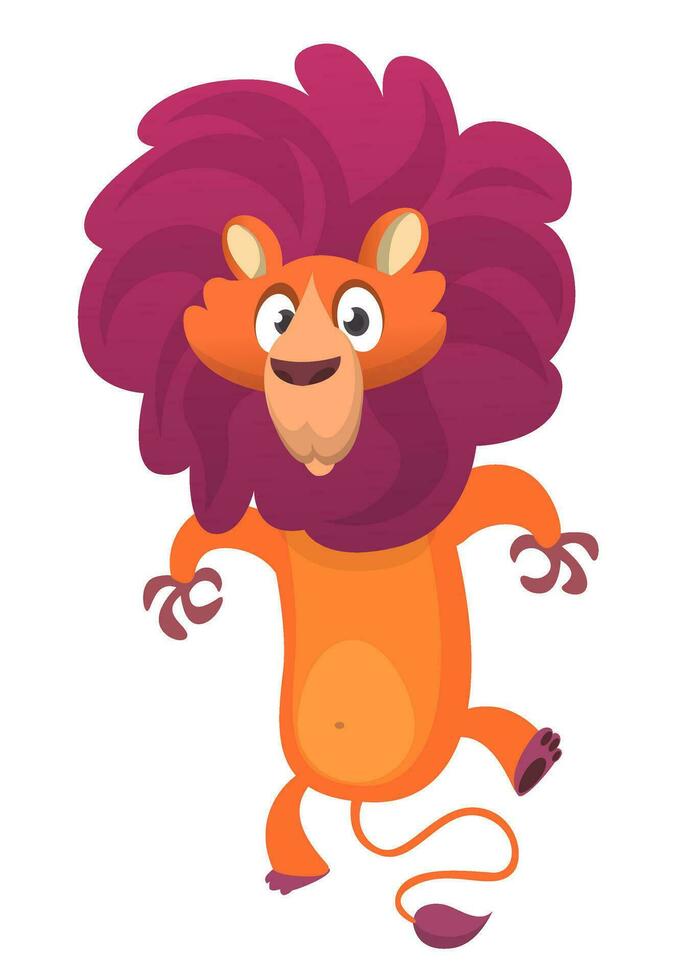 Happy funny cartoon lion. Vector character illustration for children book.