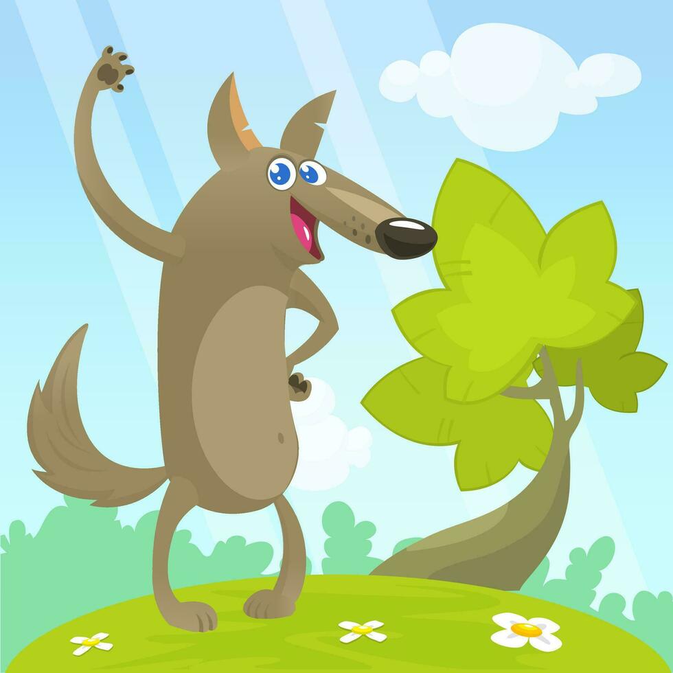 Cartoon wolf. Vector illustration for kids isolated